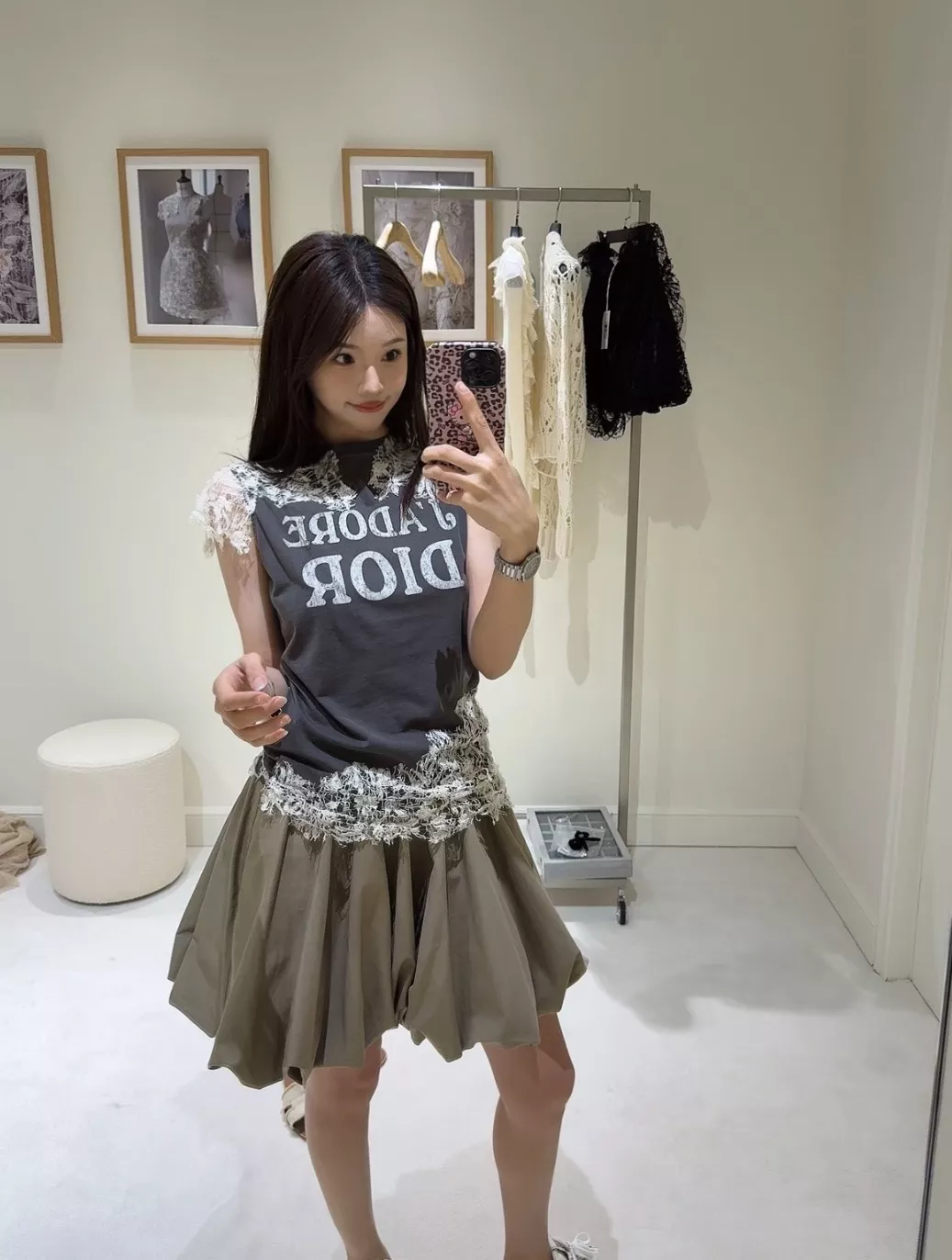 디올 레이스 배색 프린트 반소매 티셔츠 상세 이미지 26