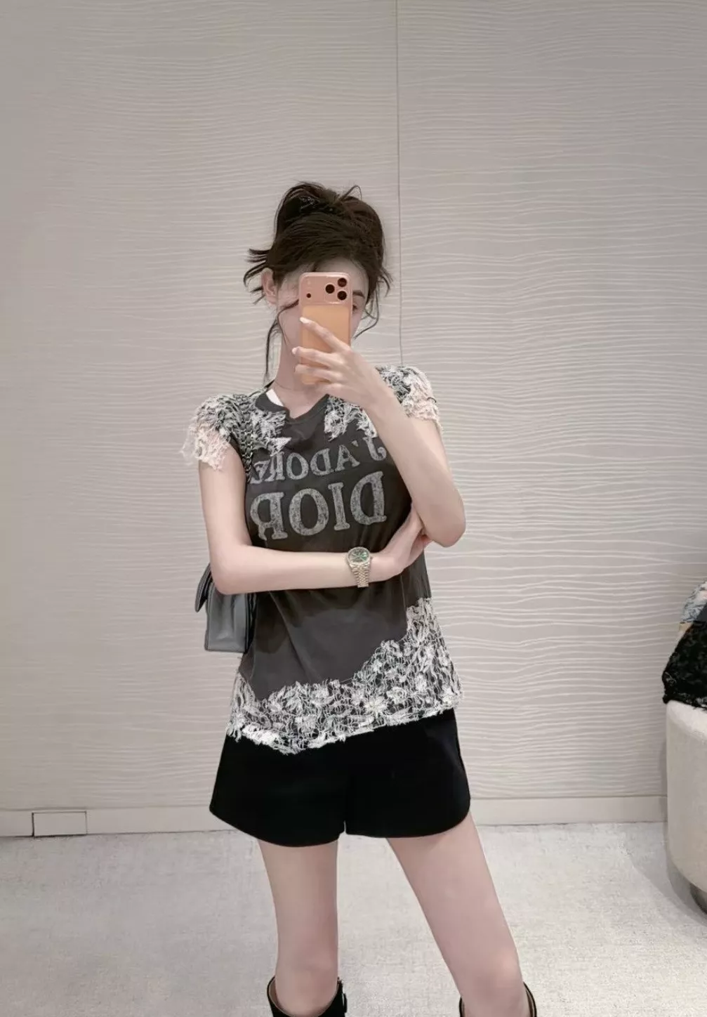 디올 레이스 배색 프린트 반소매 티셔츠 상세 이미지 22