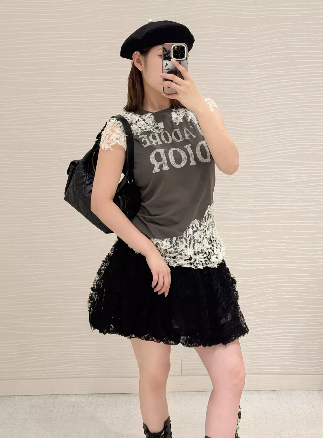 디올 레이스 배색 프린트 반소매 티셔츠 상세 이미지 20
