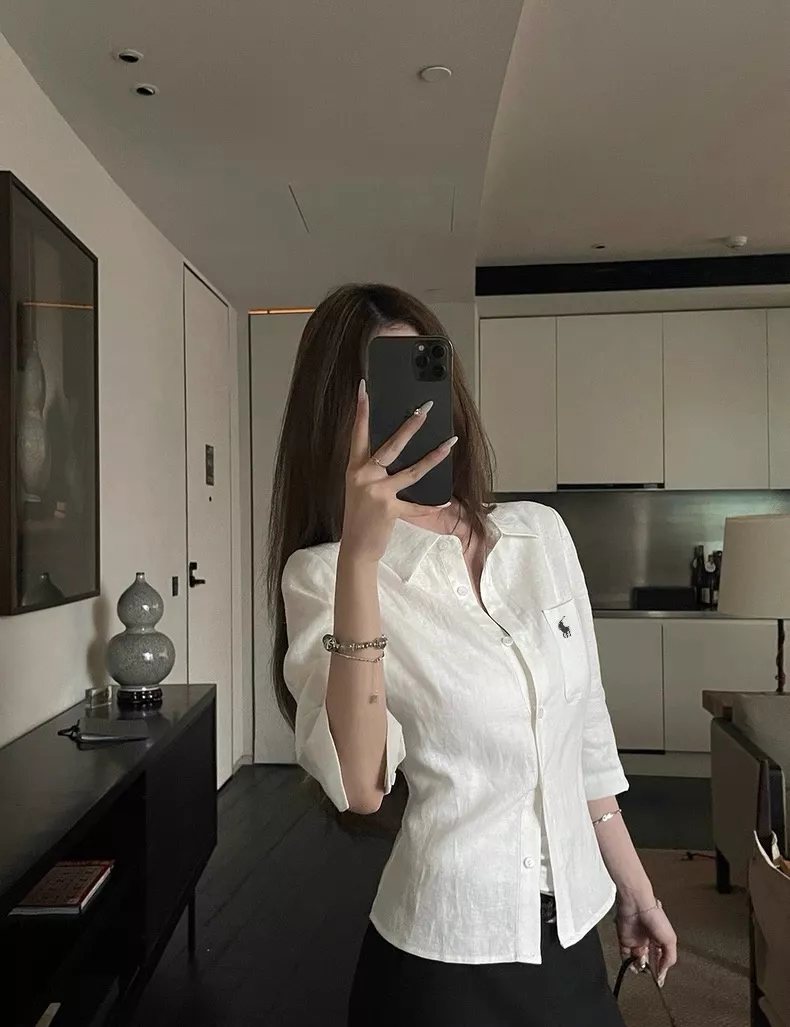 랄프로렌 린넨 카라 조절 허리 중소매 셔츠 상세 이미지 26