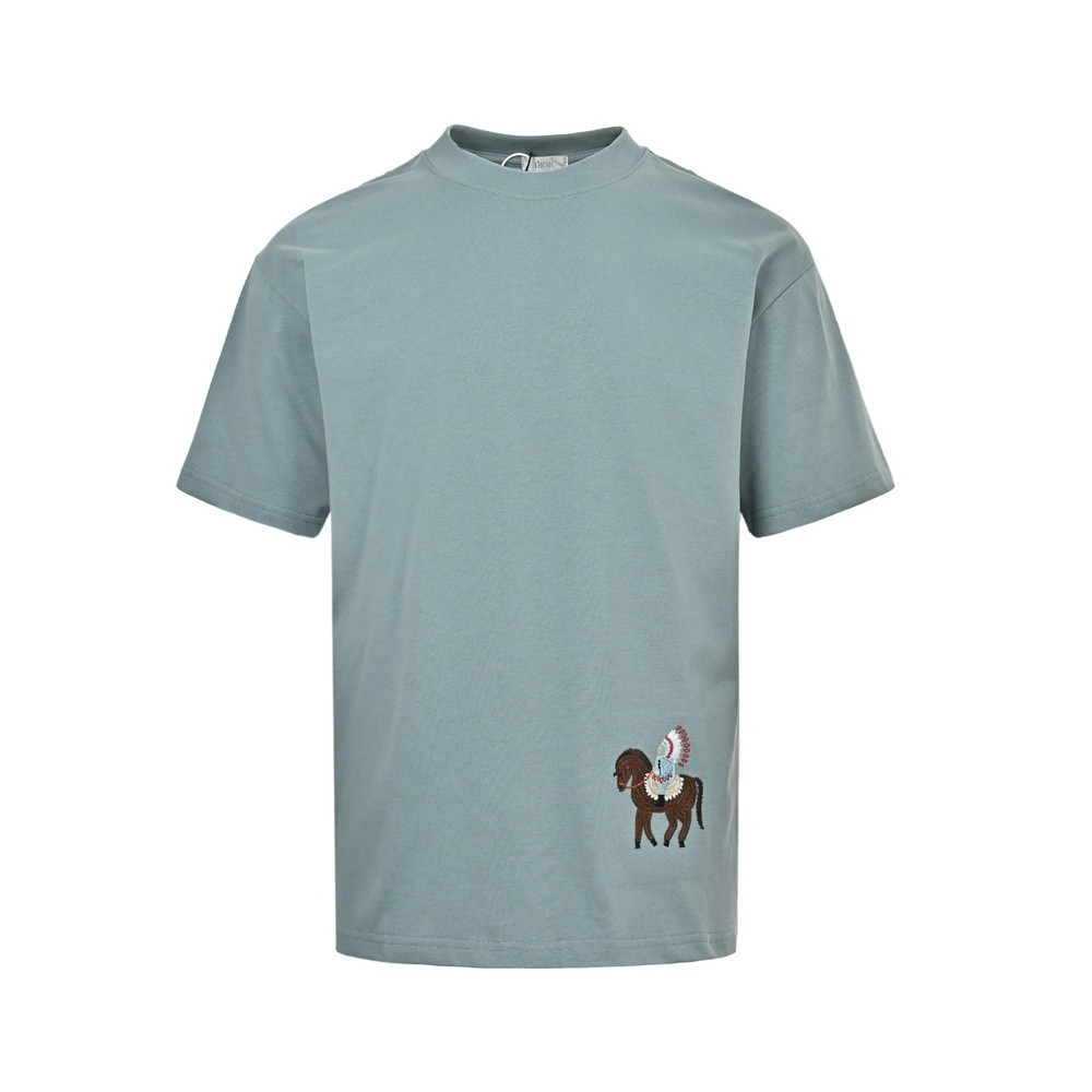 디올 토착 조랑말 자수 레터링 프린트 반팔