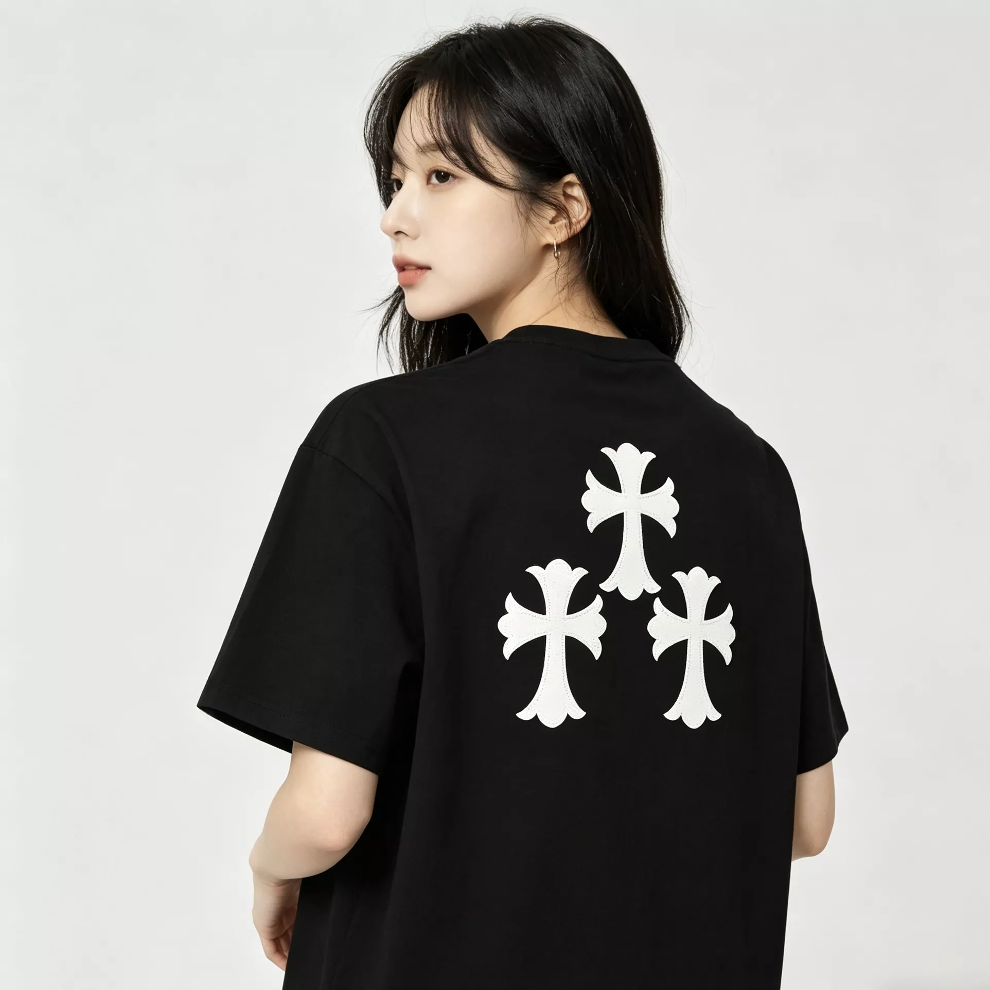 크롬하츠 가죽 패치 크로스 반소매 티셔츠 상세 이미지 14