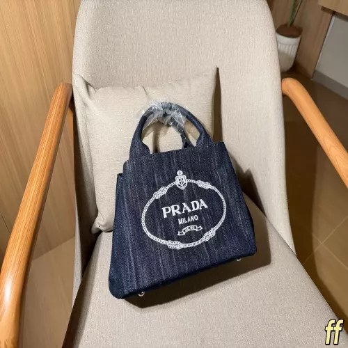 프라다 데님 로고 토트백