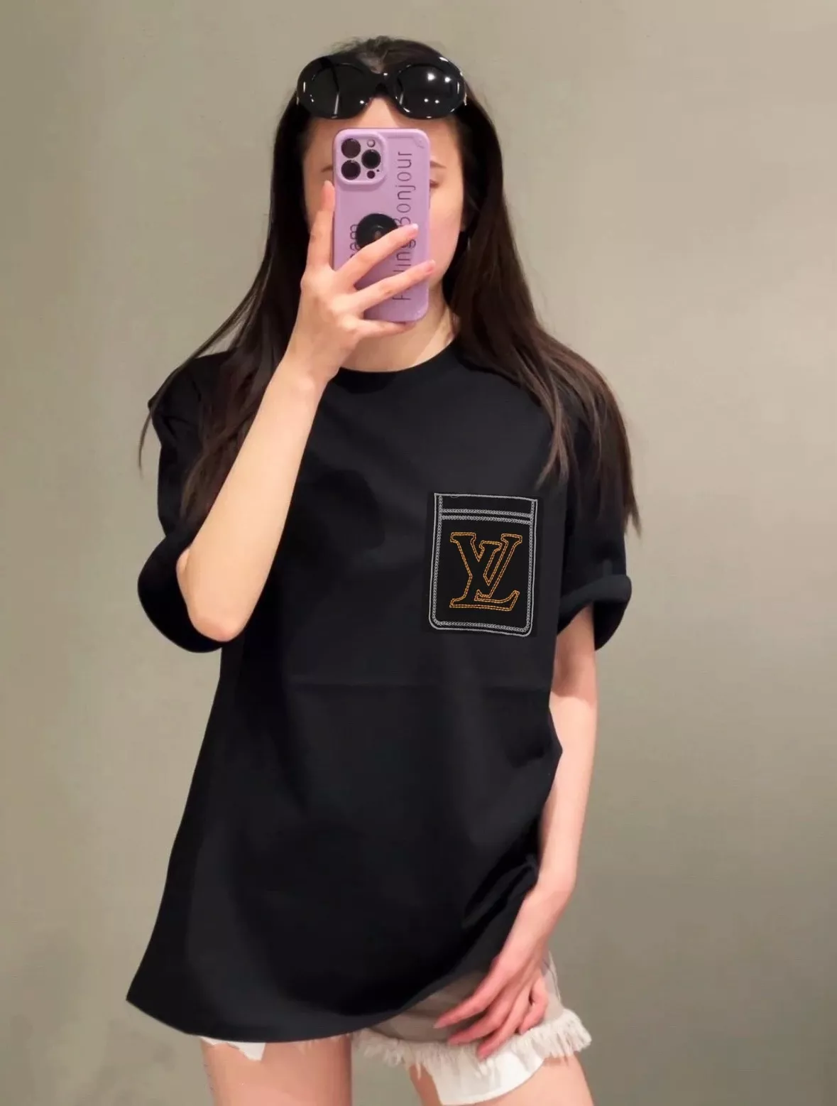 루이비통 라인 포켓 자수 반소매 티셔츠 상세 이미지 12