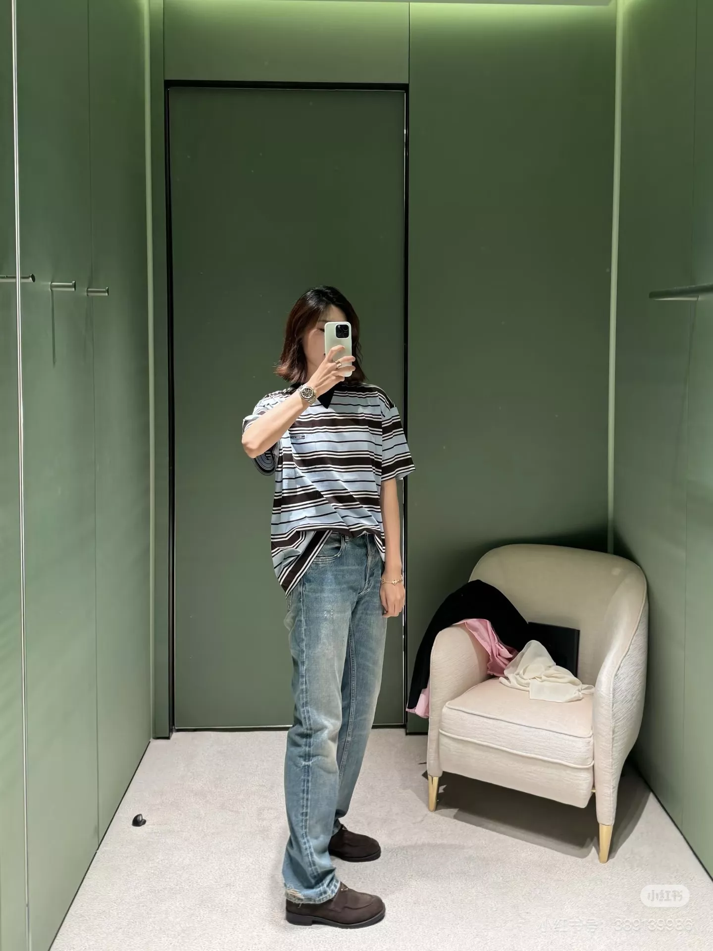 프라다 포켓 라벨 스트라이프 반소매 티셔츠 상세 이미지 11