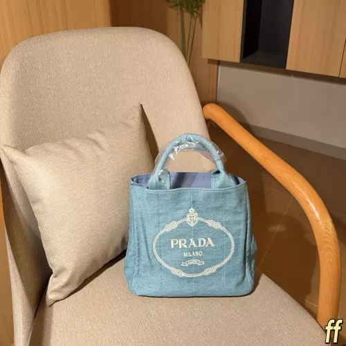 프라다 데님 로고 토트백