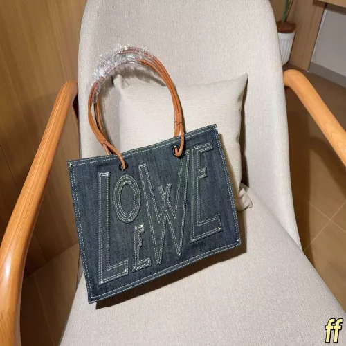 로에베 데님 레더 로고 토트백