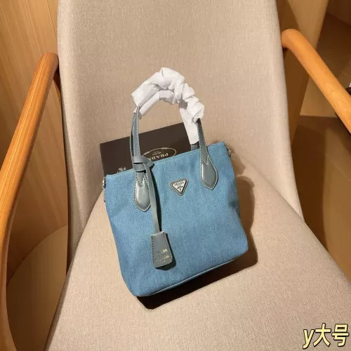 프라다 데님 블루 탑핸들 백
