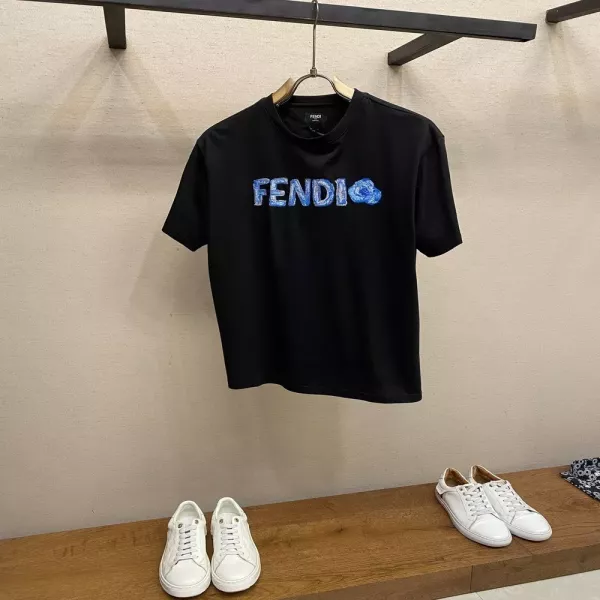 펜디 플라워 자수 로고 반소매 티셔츠