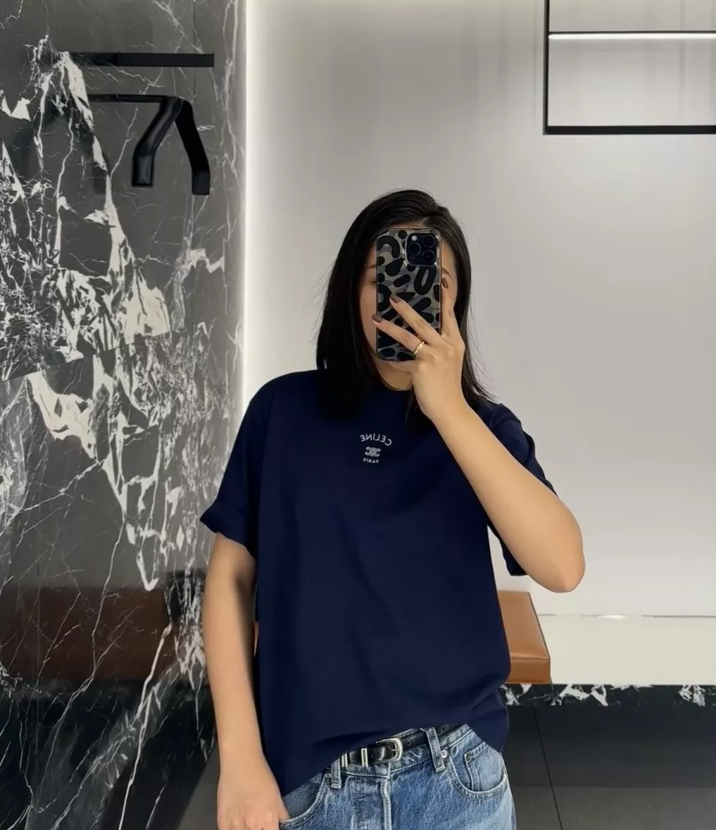 셀린느 트리옹프 자수 원형넥 코튼 반소매 티셔츠 상세 이미지 14
