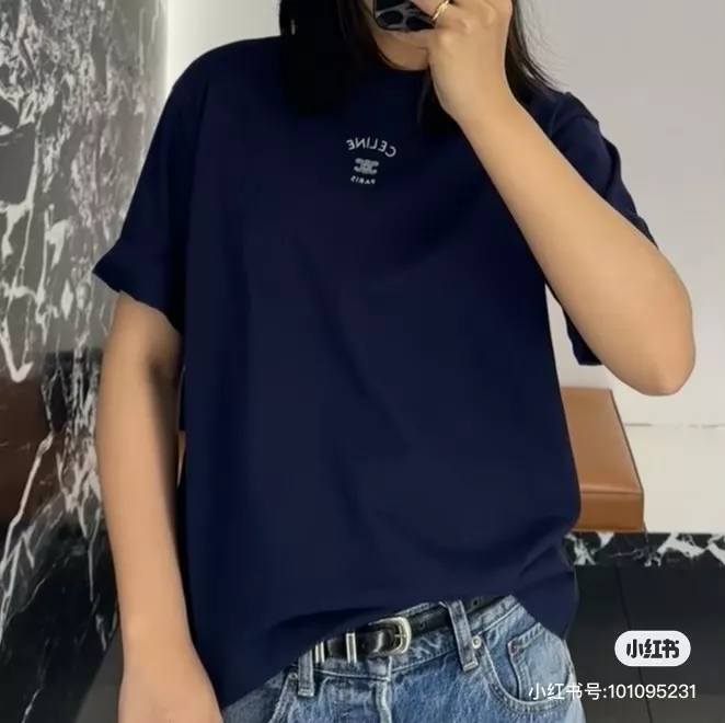 셀린느 트리옹프 자수 원형넥 코튼 반소매 티셔츠 상세 이미지 13