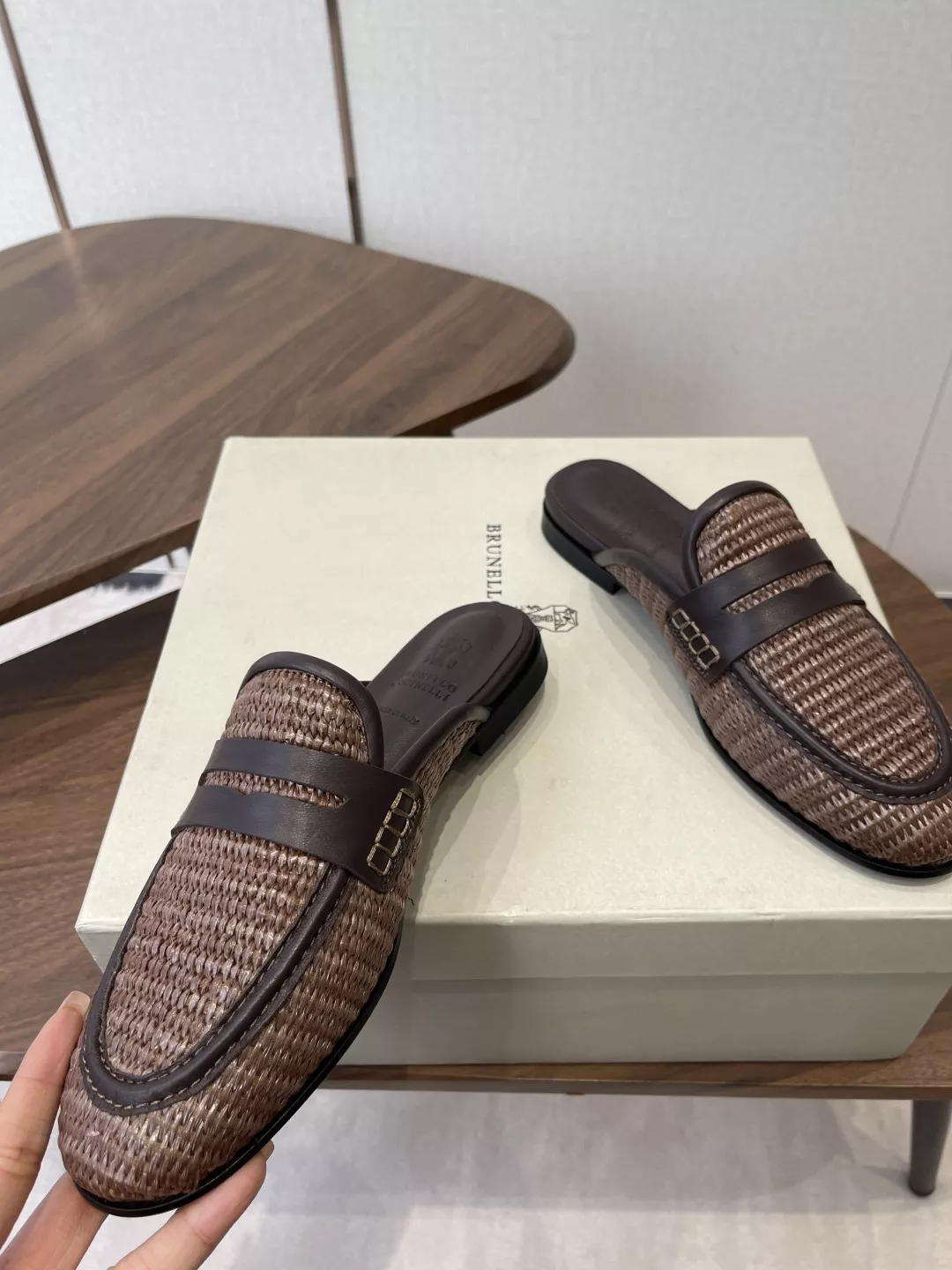 브루넬로쿠치넬리 라피아 우븐 플랫 반슬리퍼 상세 이미지 5