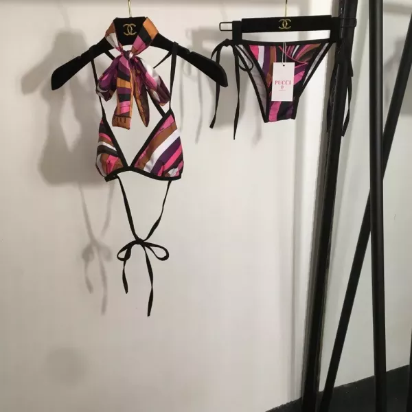 푸치 리본 포인트 스트라이프 비키니 세트