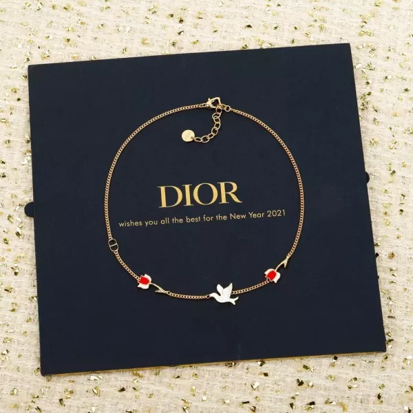 디올 비둘기 로즈 CD 네크리스