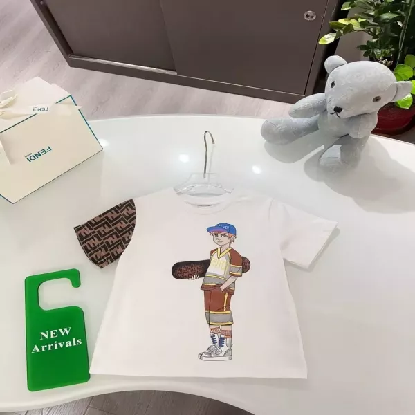 펜디 키즈 프린트 반소매 티셔츠