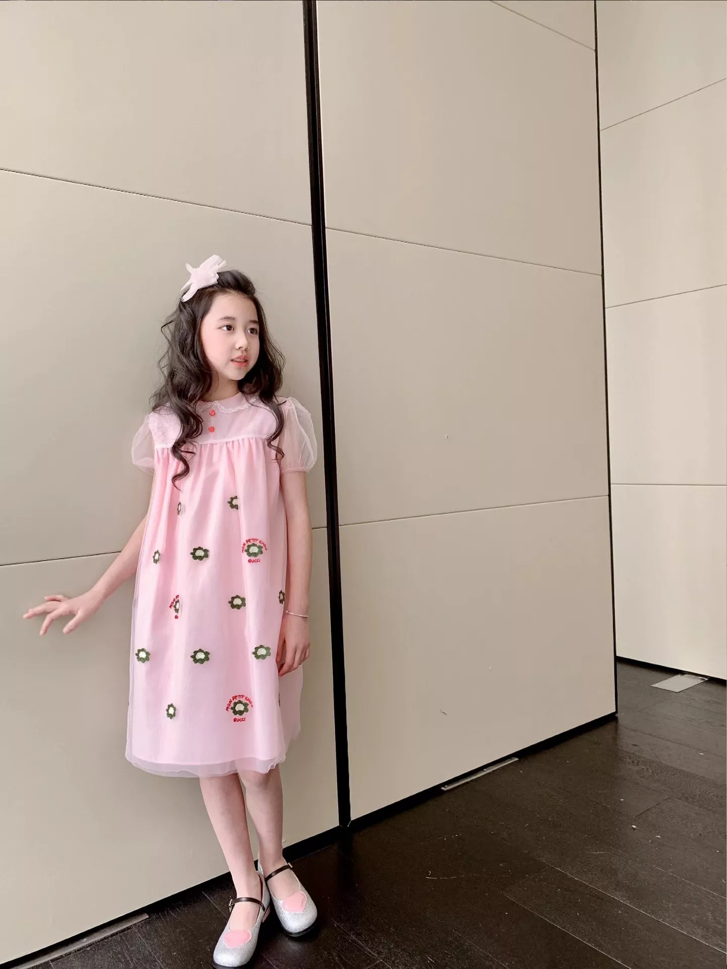 구찌 자수 카라 메쉬 원피스 상세 이미지 17