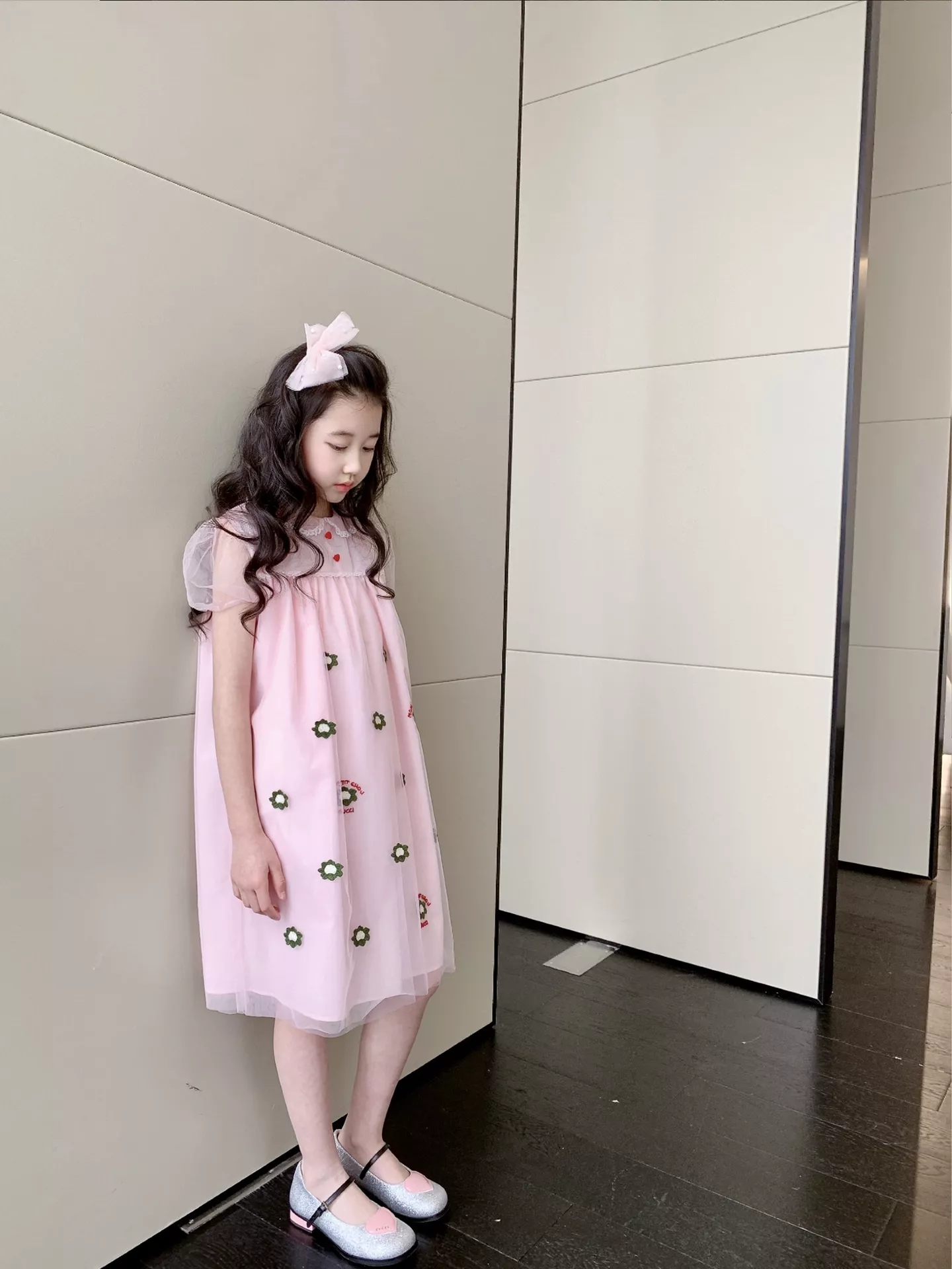 구찌 자수 카라 메쉬 원피스 상세 이미지 14