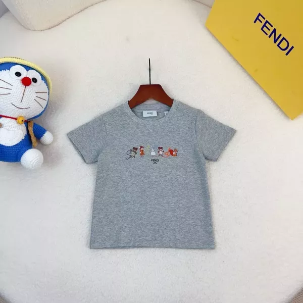 펜디 키즈 로고 프린트 코튼 반팔 티셔츠