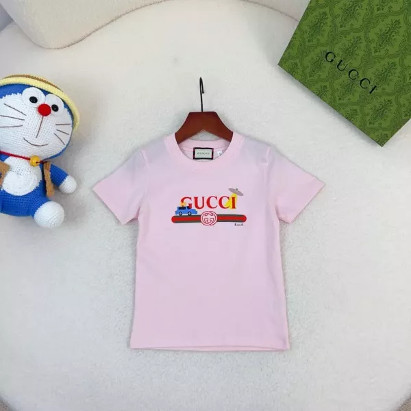 구찌 키즈 로고 라운드 반소매 티셔츠