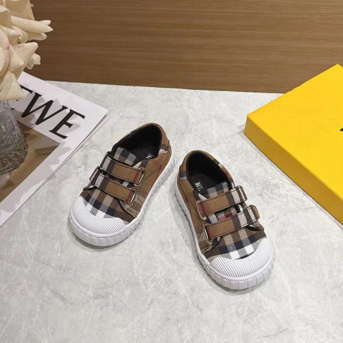 버버리 체크 패턴 벨크로 아동 슈즈