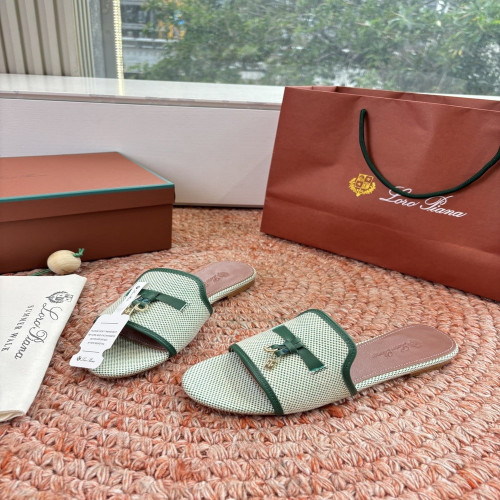 로로피아나 참 장식 린넨 캔버스 슬리퍼
