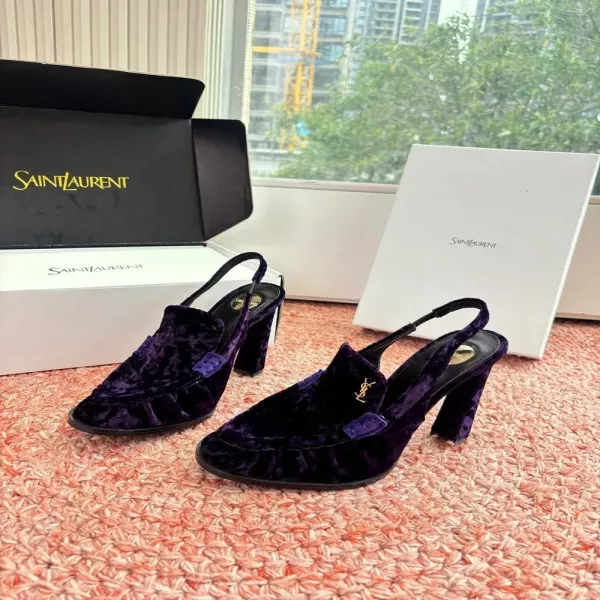 입생로랑 YSL 스몰 로고 하이힐 로퍼 뮬