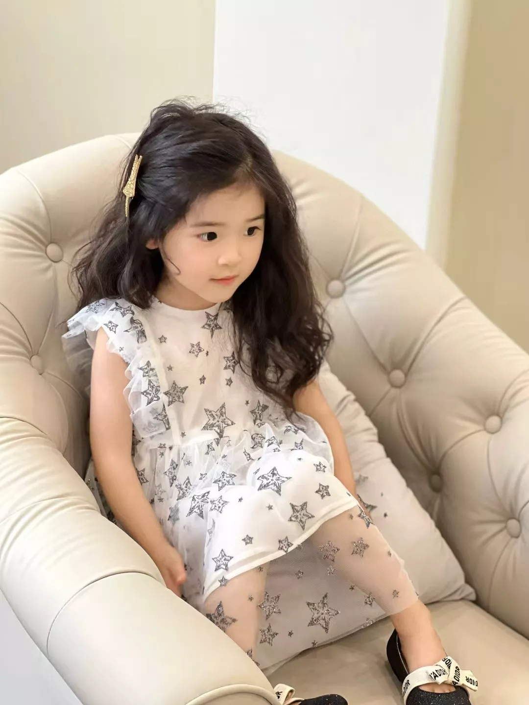 디올 자수 로고 더블 메쉬 드레스 상세 이미지 18