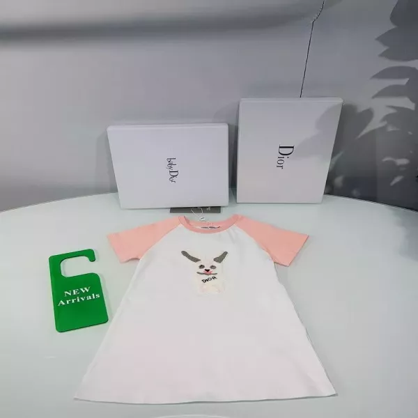 디올 고양이 패치 배색 반소매 원피스