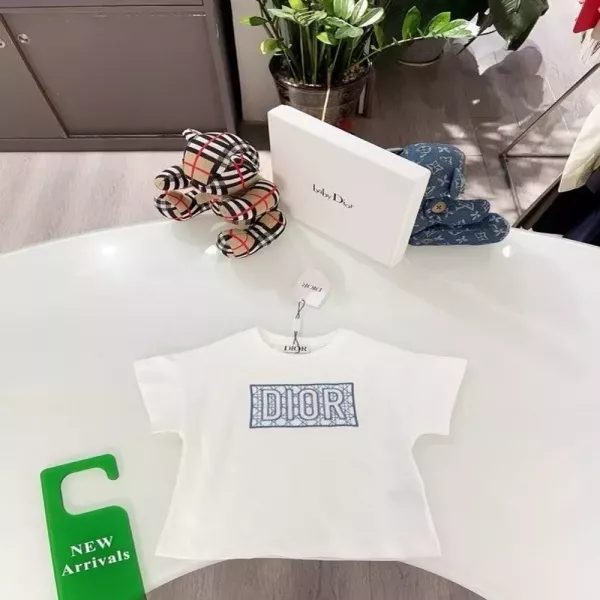 디올 자수 로고 코튼 반소매 티셔츠
