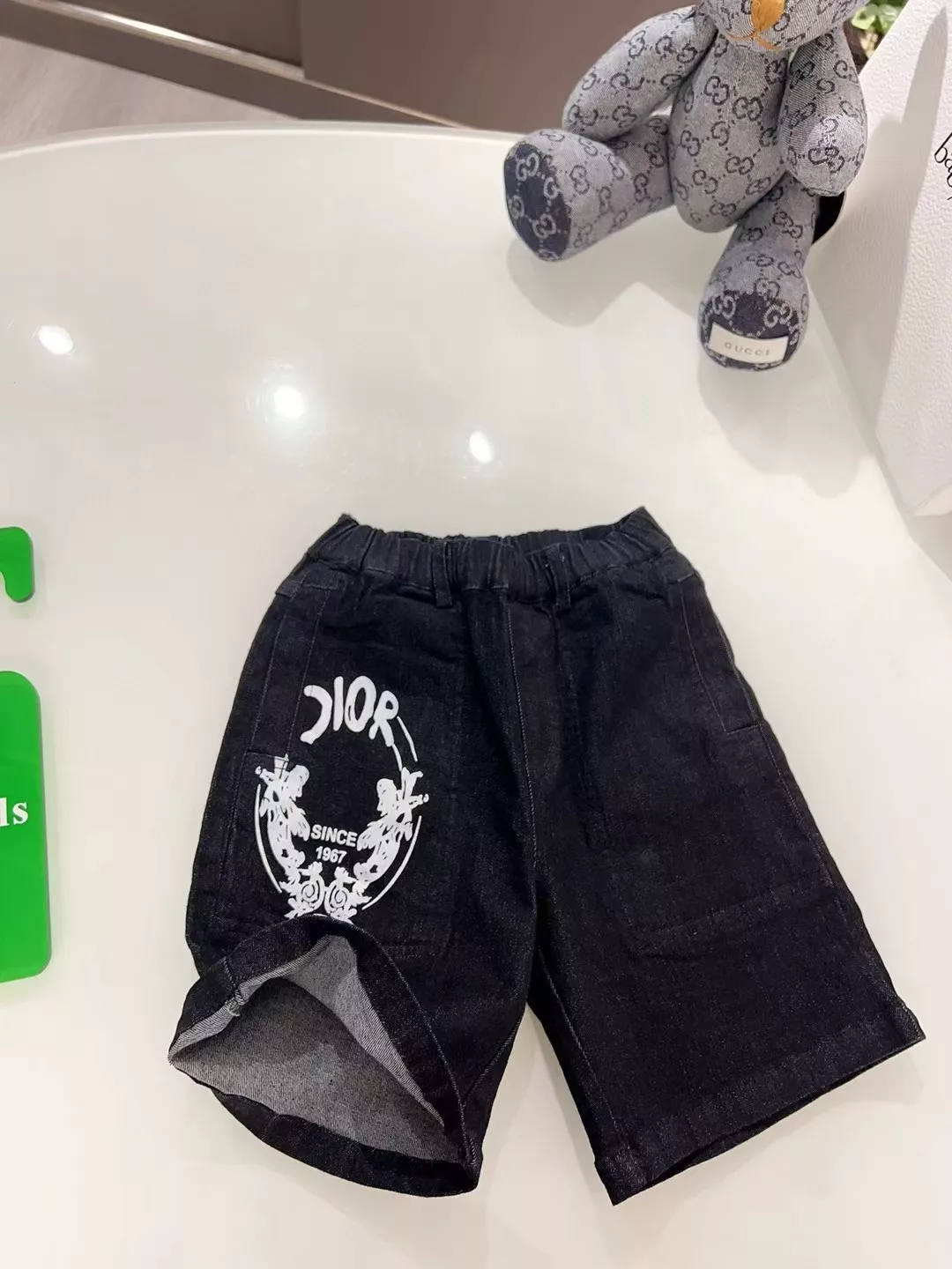 디올 로고 포인트 블랙 데님 반바지 상세 이미지 6