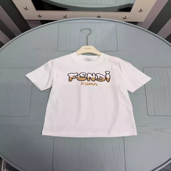 펜디 아동 로고 프린트 반팔 티셔츠
