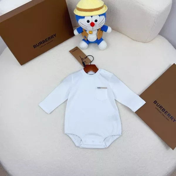 버버리 유아용 체크 포켓 코튼 바디수트