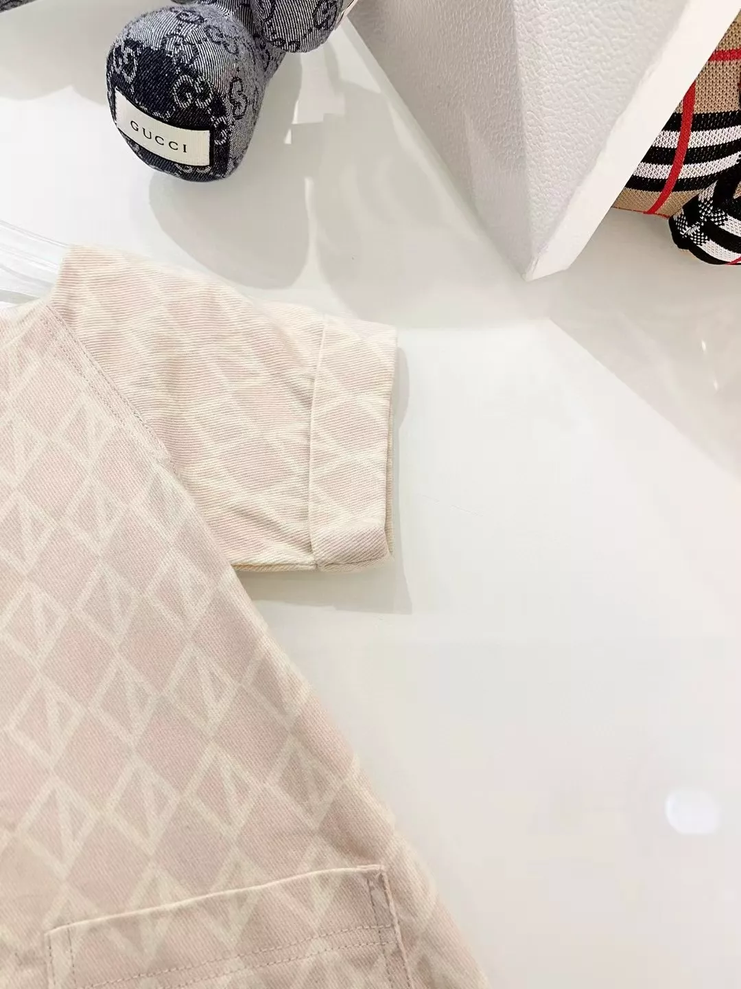 디올 아동 핑크 자카드 반소매 원피스 상세 이미지 2