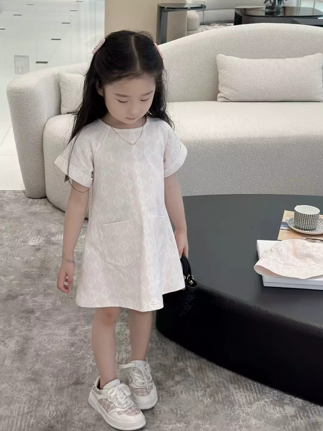 디올 아동 핑크 자카드 반소매 원피스 상세 이미지 21