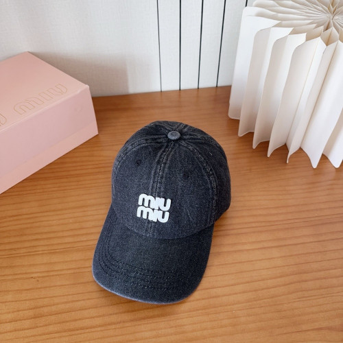 미우미우 로고 자수 데님 스타일 캡