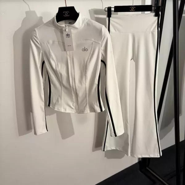 알로 반사 레터링 슬림 집업 상의 세트