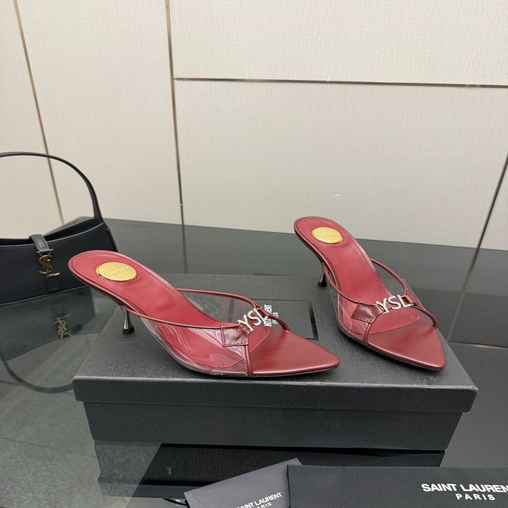 입생로랑 스퀘어토 크리스탈 체인 힐 샌들