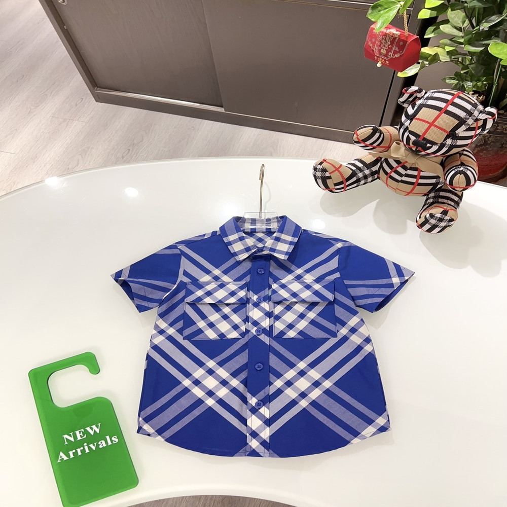 버버리 아동 체크 포인트 반소매 셔츠