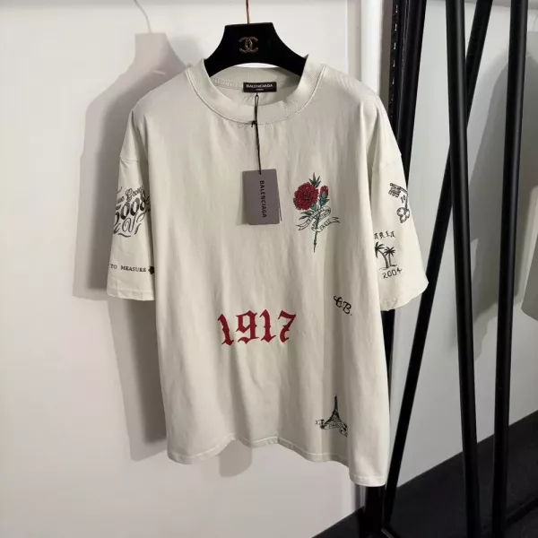 발렌시아가 1917 플라워 프린트 코튼 반소매 티셔츠