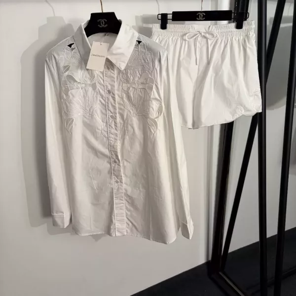 짐머만 플라워 자수 프릴 셔츠와 쇼츠 세트