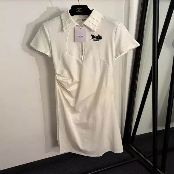 셀린느 마차 자수 집업 카라 반소매 드레스