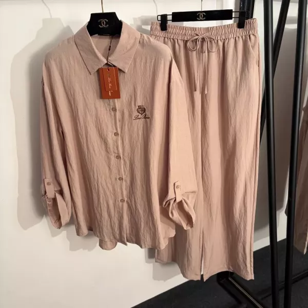 로로피아나 로고 자수 셔츠 팬츠 세트