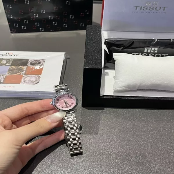 티쏘 스틸 브레이슬릿 핑크 다이얼 손목시계