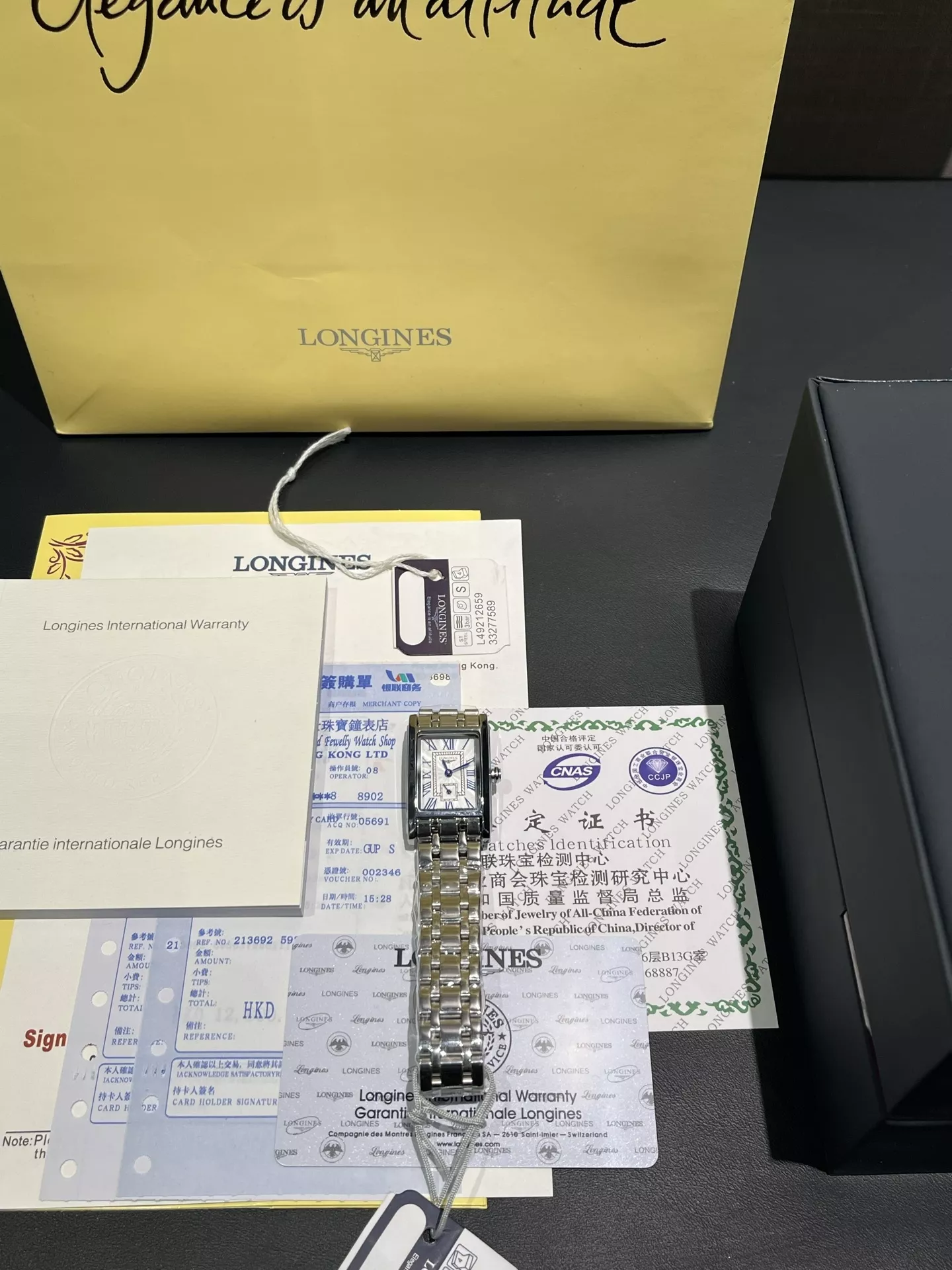 론진 여성 가죽 스트랩 사각 손목시계 상세 이미지 6