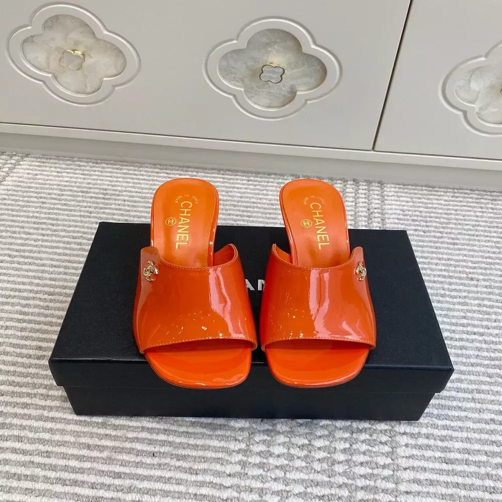 샤넬 오픈토 하이힐 뮬 슬리퍼