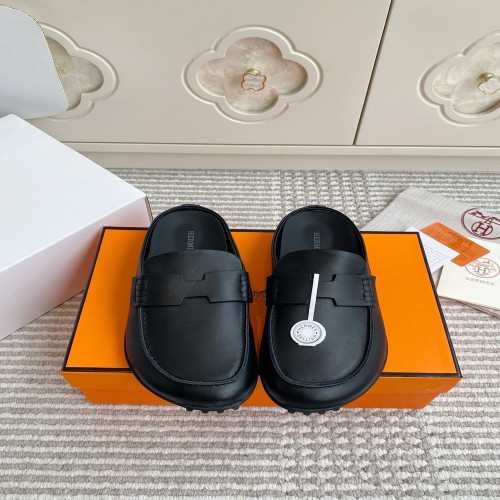 에르메스 스웨이드 H 장식 뮬 슬리퍼