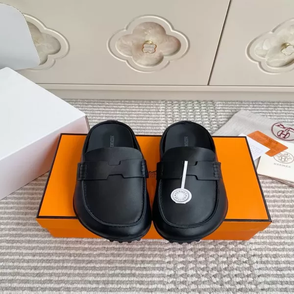 에르메스 스웨이드 H 장식 뮬 슬리퍼