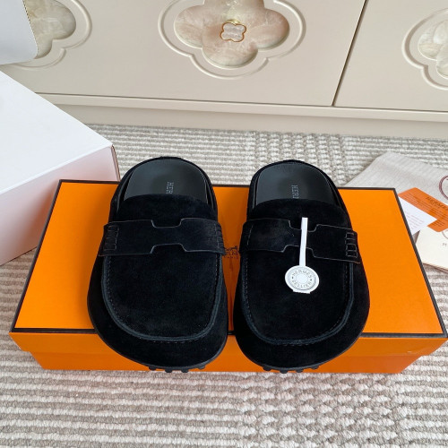 에르메스 스웨이드 H장식 뮬 슬리퍼