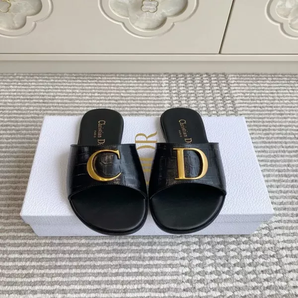 디올 CD 레터링 가죽 슬리퍼