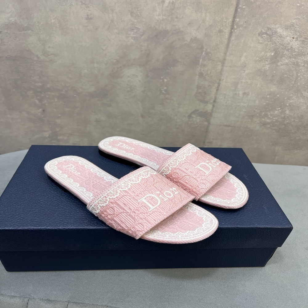 디올 CD 로고 자수 오픈토 슬리퍼